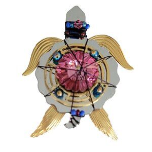 1993 LizTech Pink Glass Bead Turtle Brooch, Signed K395